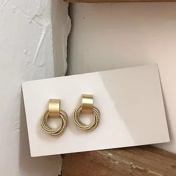 Simple nouveau or métal multi-couche cercle enroulement géométrique ronde petites boucles d'oreilles pour femmes fille fête bijoux 2019
