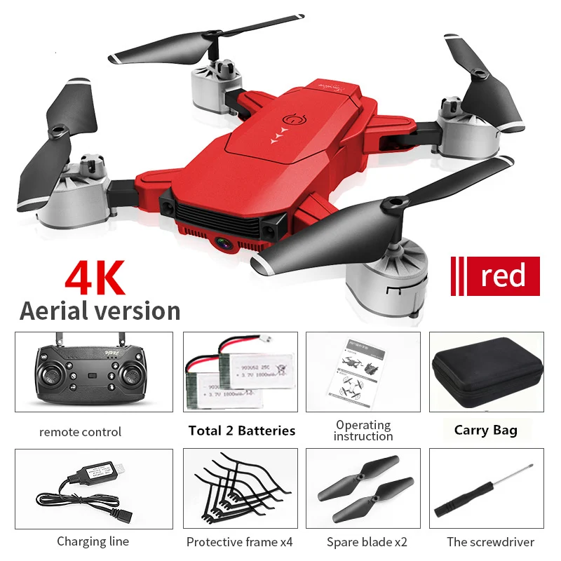 Red 4K Carry Bag 2 HJ29 24 Mins время полета RC Дрон 4K wifi FPV камера селфи RC Квадрокоптер складной мини Дрон Вертолет игрушка подарок для начинающих - Цвет: Red 4K Carry Bag 2