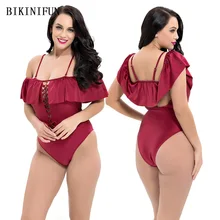 Сексуальный купальный костюм с открытыми плечами женский Монокини плюс размер Лотос купальный костюм 2XL-6XL девушка открытая спина купальники сплошной цельный костюм