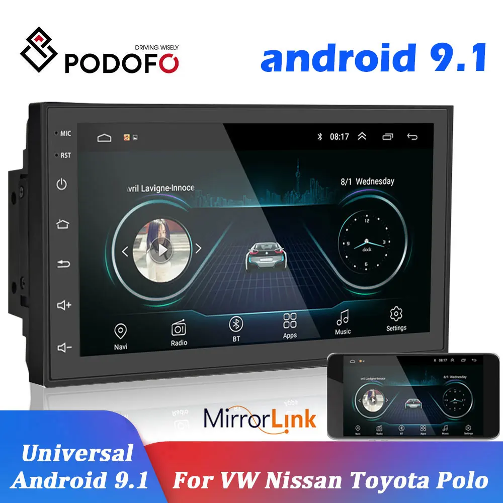 Podofo-radio samochodowe, 2 din, 7 cali, Android z nawigacją głosową, uniwersalny odtwarzacz samochodowy, 2,5 D, GPS, nawigacja głosowa, Volkswagen, Nissan, Hyundai, Kia, Toyota