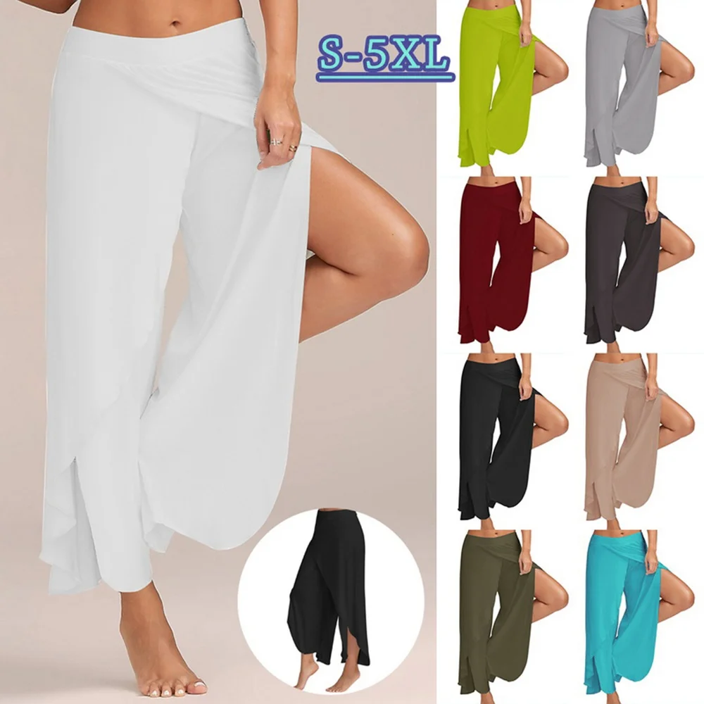 Pantaloni Larghi Capri Da Donna Muyogrt Con Spacco Laterale Alto | MSOW