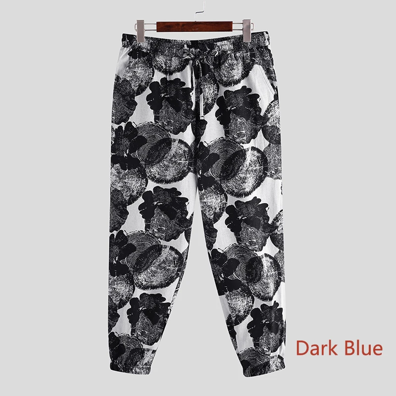 Dark Blue Pants INCERUN, мужские шаровары с принтом, винтажные, уличная одежда, на завязках, хлопок,, повседневные брюки, мужские мешковатые штаны для бега, штаны в стиле этно S-5XL, 7 - Цвет: Dark Blue Pants
