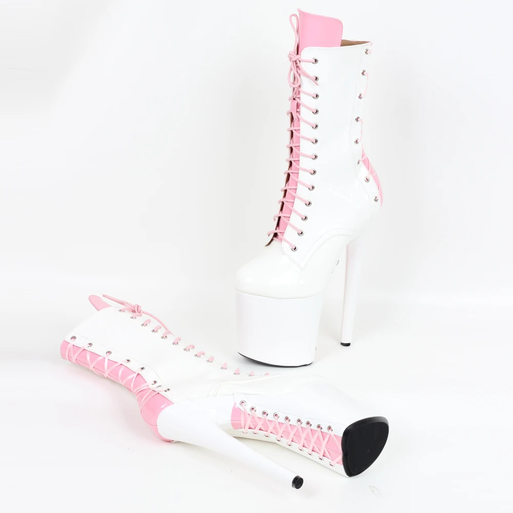 JIALUOWEI Mixed Color 8 Inch Platform High Heel Pole Ankle Boots Lace Up Front