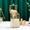 Ins Vintage Glass Makeup Brush Holder Gold Square Prismatic Copper Edging  Cosmetic Holder Lipstick Pencil Storage Container 2