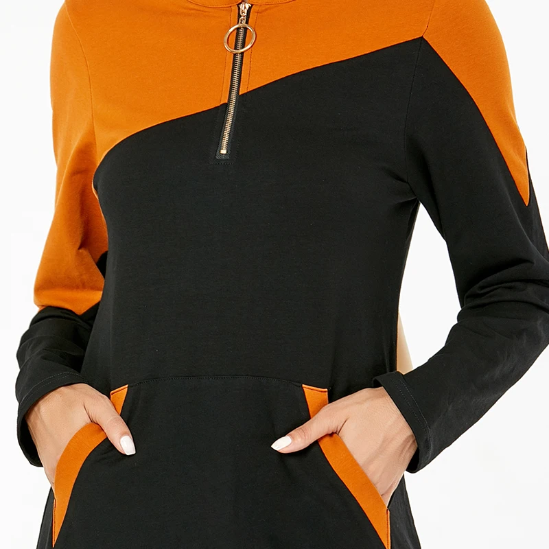 Siskakia SweatDress Autumn 2019 Fashion Hit Color Patchwork Casual Front Pocket Maxi Dresses Plus S
