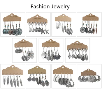 

Vintage Boho Earrings Set For Women Vintage Hollow Leaves Feather Brincos Female Bohemia Drop Dangle Earrings