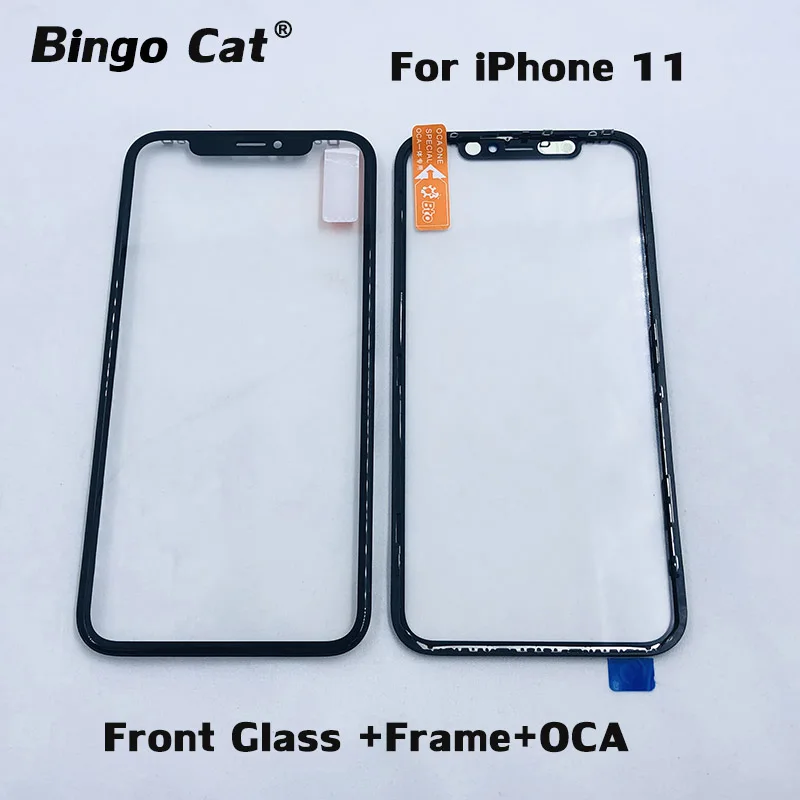 

Phone Screen Bezel Frame With Front Glass OCA Assembly For iPhone 11 LCD Touch Scren Outer Cracked Glass Replacement