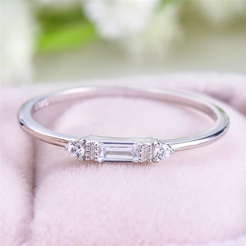 White Ring Нежный Хрусталь тонкое кольцо кольца из стерлингового серебра 925 для женщин небольшой прямоугольник Циркон с сине-зеленым камнем обручальные кольца ювелирные изделия Cz - Цвет основного камня: White Ring