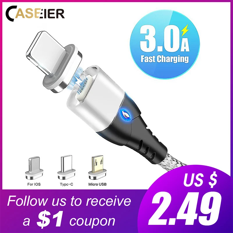 

CASEIER Magnetic Usb Cable For iPhone Samsung S10 Type C Cables 3 Types Charging Cable usb tipo c magnetic charge
