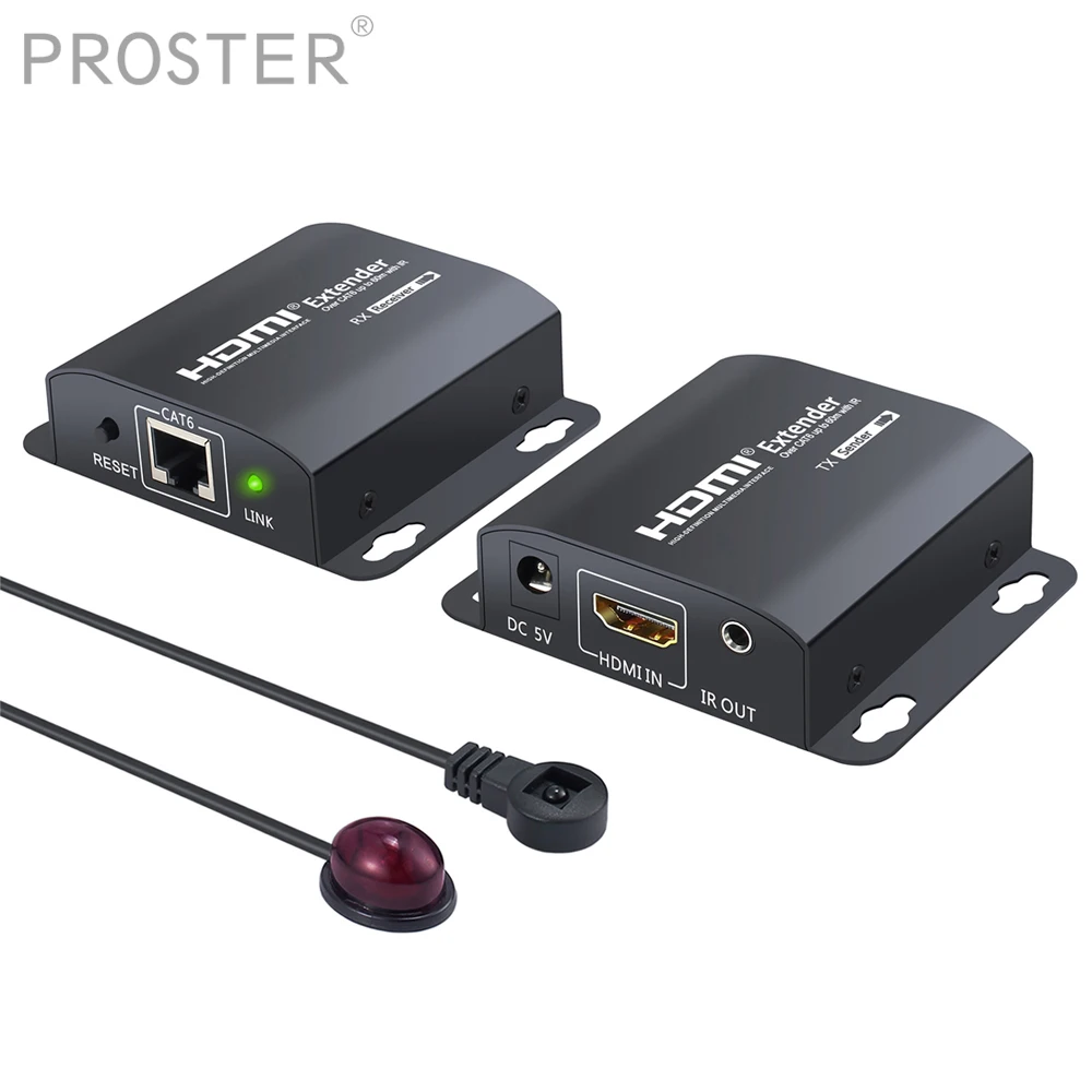 

Proster HDMI Extender 60m HDMI Repeater with IR Remote Control 1080P RJ45 Cat6/7 Cable for PC DVD Sky HD Box PS3 PS4 Satellite