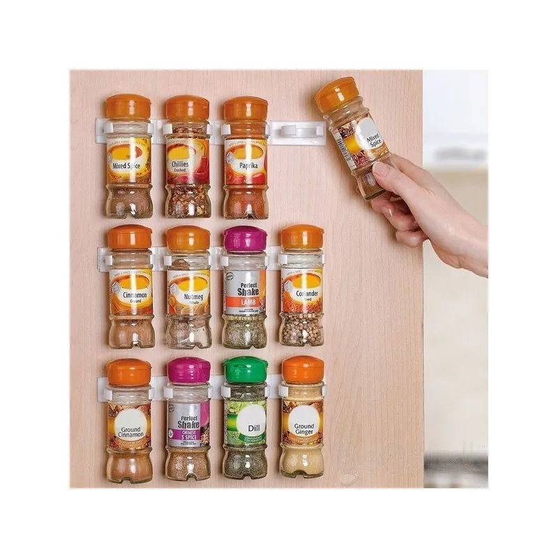 

4 Pcs Kitchen Storage Rack Wall Mount Ingredient Spice Bottle Rack Plastic Clip Rack Cabinet Door Hooks Jars Spice Holder Tools