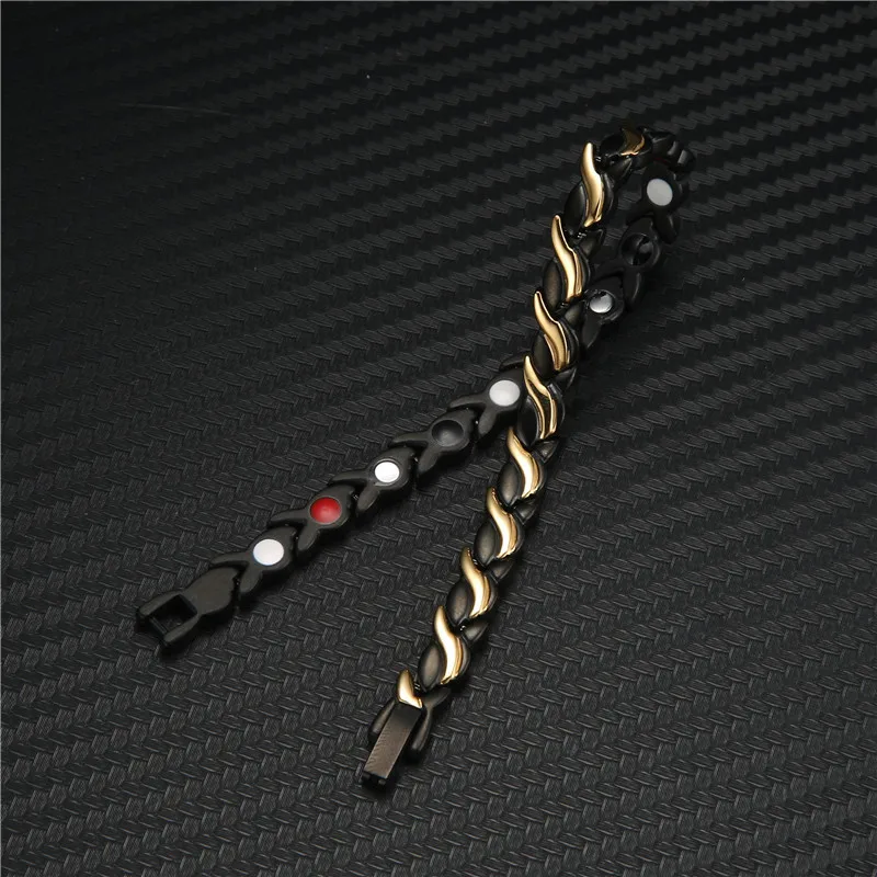 Classic Wavy Slimming Bracelet Black Gold Charm Titanium Steel Magnetic Bracelet Leaf Sports Health Care Weight Loss Product New