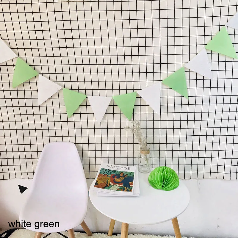 white green Флажки для праздника дарения для будущей матери 12 флаги, большое количество цветов, нетканые 2,5 M Вымпел 1 пакет День рождения, товары для свадьбы овсянка детской комнаты настенный Декор - Цвет: white green