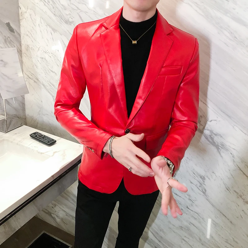 

2022 Trends White Leather Blazers Mens Slim Fit Stage Costumes For Singers Mens Red Jackets Social Club Outfits Party Dress Prom