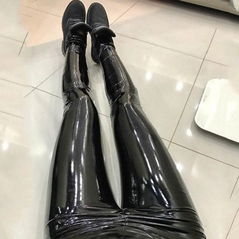 gym leggings ATHVOTAR Women PU Leather Leggings Black Leather Pencil Pants Women High Waist Sexy Skinny Thin Leather Trousers Leggings tights for women