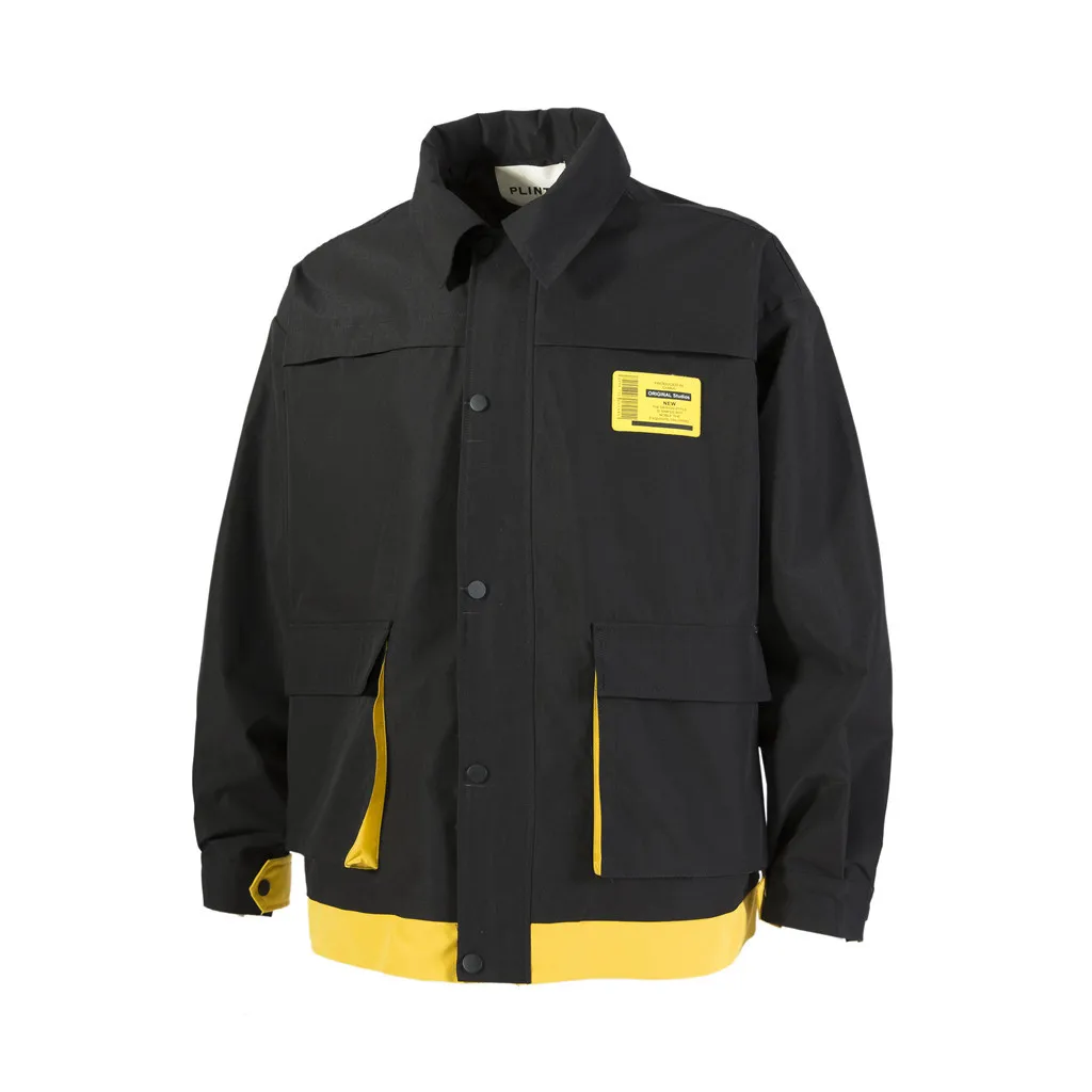 Негабаритные осенние куртки Уличная мужская куртка Повседневная ветровка на молнии с длинными рукавами пальто хип хоп черная теплая