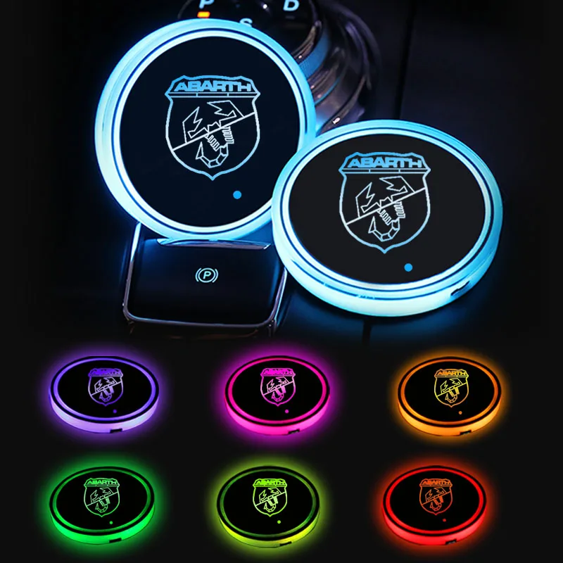 1pcs LED Car Coaster Luminous Water Cup Non-Slip Mat Car Accessories For Skoda Octavia Rapid Kodiaq Karoq Superb Fabia Kamiq
