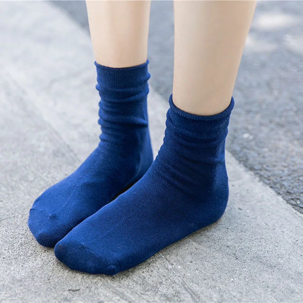 1Pair New Autumn Winter Wear Heap socks Cute Cotton Solid Color School Style Long Soft Piles Socks Edge Curl Socks For Women