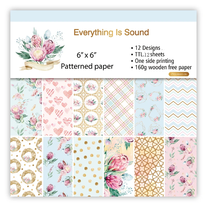 

ZFPARTY 12pcs 6" Single-side Printed Everything is sound creative papercraft art paper handmade scrapbooking kit set books