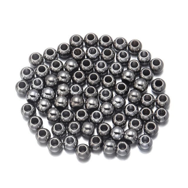20-100pcs/Lot 6 8 10 12 14mm CCB Spacer Beads Round Loose Bead Big Large Hole Beads For Jewelry Making  DIY Bracelet Wholesale Gun Black