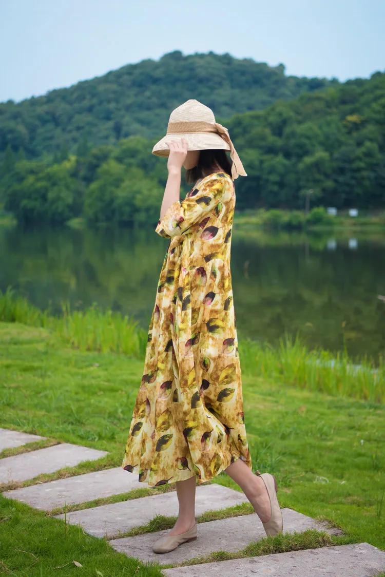 Vestidos женское летнее осеннее платье с винтажным принтом и шнуровкой с коротким рукавом, свободное ТРАПЕЦИЕВИДНОЕ длинное пляжное платье рами
