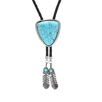 

blue triangle shape nature stone American western cowboy cowgirl bolo tie for man clothing accessories necktie