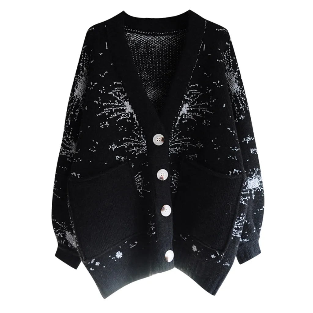 Padded Ladies Female Cardigan Long Sleeve Casual Cardigan Women Print Autumn Winter Loose Medium Length Cardigan Mujer Coat