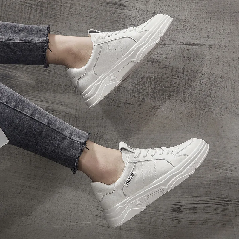 

White Shoes Women's Base-2020 New Style Genuine Leather Shoes Korean-style Fashion STUDENT'S Shoes Online Celebrity Sports Shoe