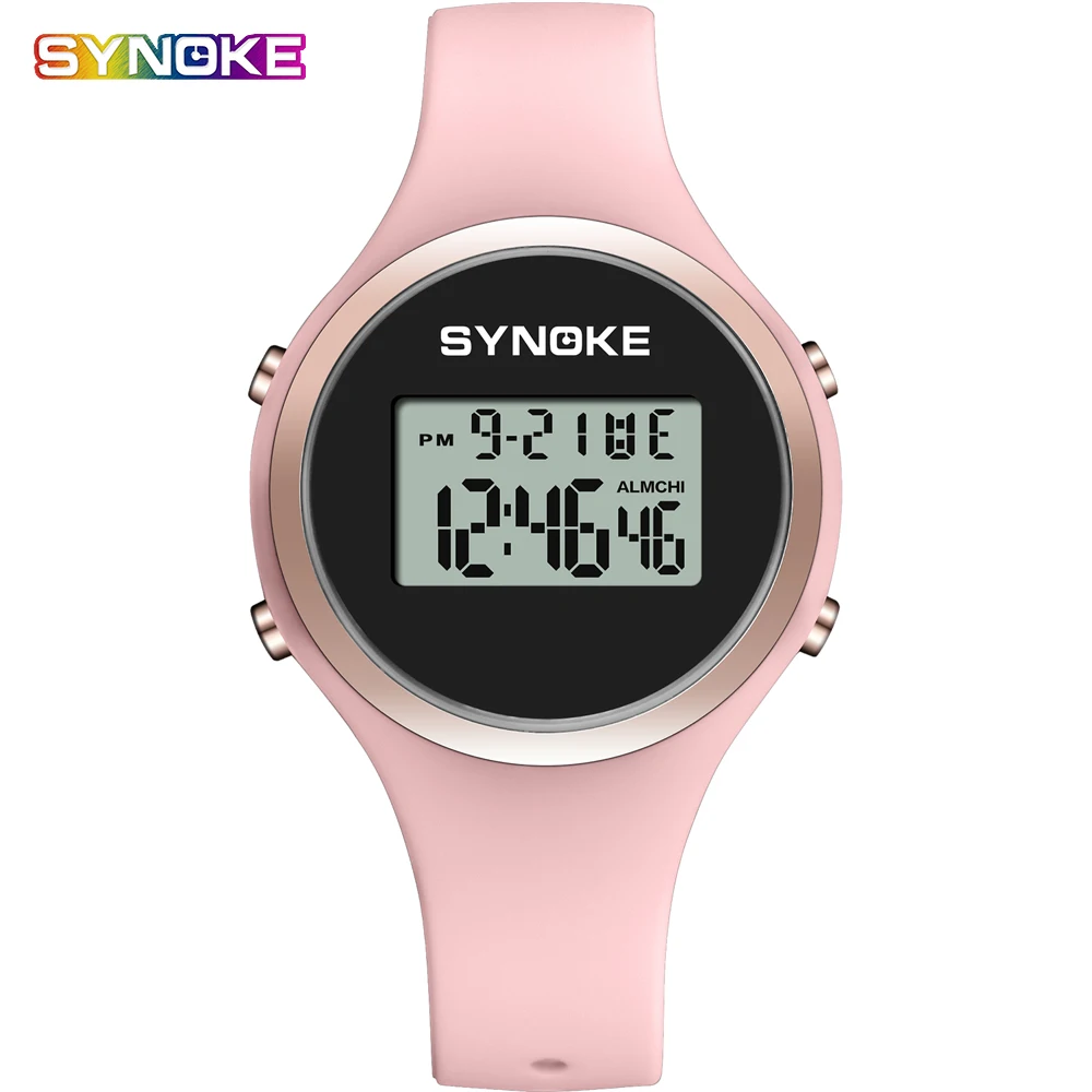 

SYNOKE Women Sport Watch Pink Silicone Digital Candy Color Alarm Chronograph Multifunction Fashion Gril Wristwatch Electronic