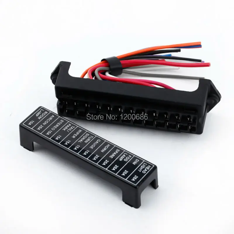 

12 Way DC 12V Volt Fuse Box 24V 32V Circuit Car Trailer Auto Blade Fuse Box Block Holder ATC ATO 2-input 12-ouput Wire