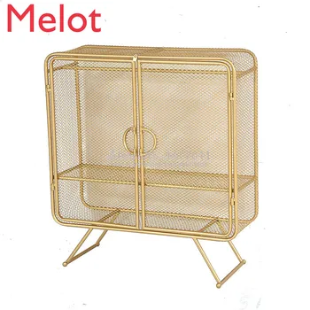 

Nordic Golden Iron Wire Mesh Bookcase with Door Storage Rack Bookshelf Bedroom Nightstands Bookcases Console Tables Book Shelf