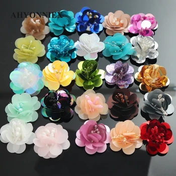 

10pcs/lot Handmade Sequins Beads Flower Applique Patches for Hair Clip Bags Brooch Clothes Shoes Sew on Glue on DIY Accessories