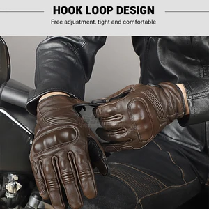 Image 5 - חום בציר אופנוע עור כפפות מגע מסך אופנוע אצבע מלאה כפפות Guantes Biker Moto מוטוקרוס ראסינג כפפות גברים