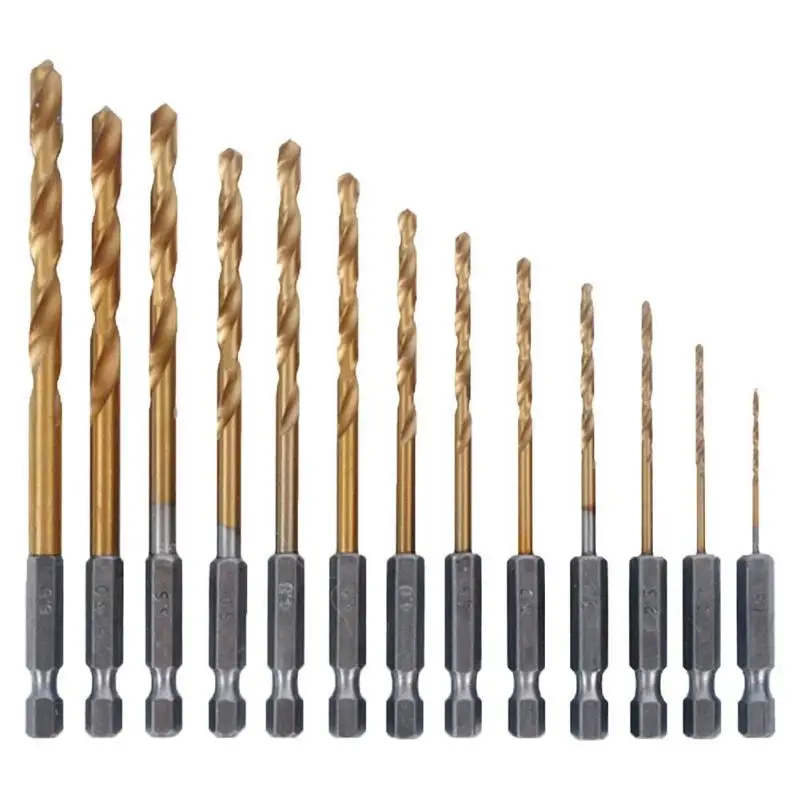 13pcs Hex Shank High Speed Steel Twist Drill Bits Woodworking Metal Reamer Electric Screwdriver Bit 1.5 - 6.5mm Woodworking Tool