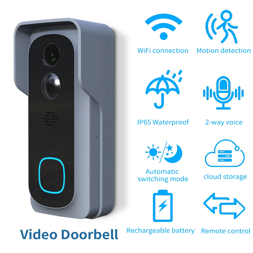 HD 1080P 100% Wireless Wifi Video Doorbell IP Security Smart Batterry camera Intelligent Home Night Vision PIR Motion Detector |