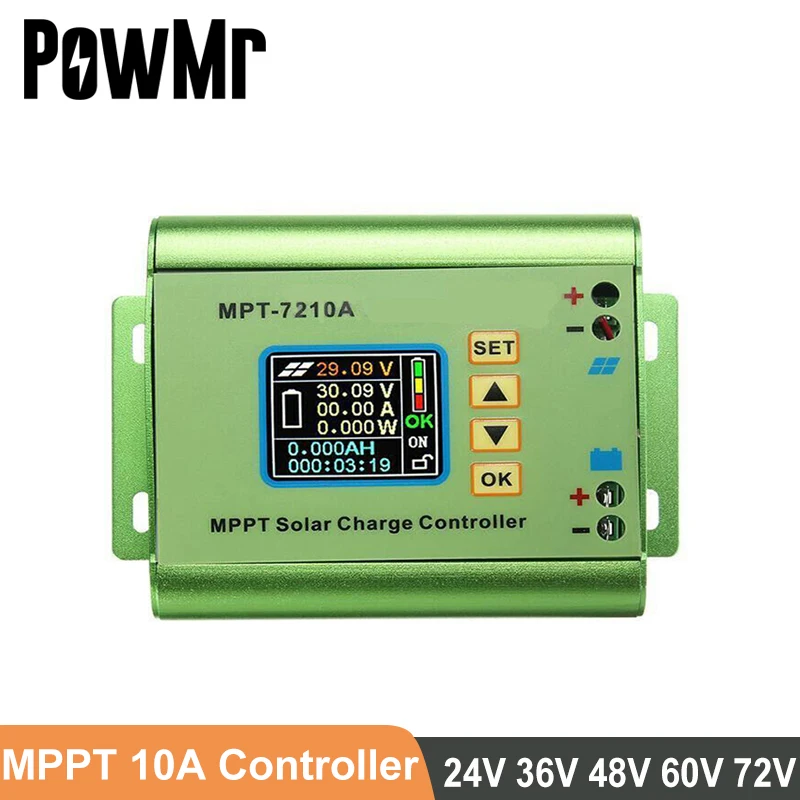 SolaMr MPPT 10A Régulateur de Charge Solaire 12V/24V/48V Contrôleur de Charge de Batterie de Panneau Solaire Intelligent avec Écran LCD Capteur de Température Interface RS485-10A 