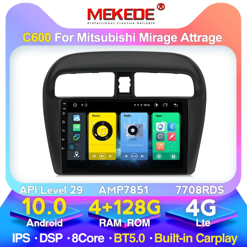 MEKEDE-Radio Multimedia SWC IPS para coche, Radio con reproductor, Android 10, GPS, DVD, WIFI, OBD, para Mitsubishi Mirage Attrage 2009-2016