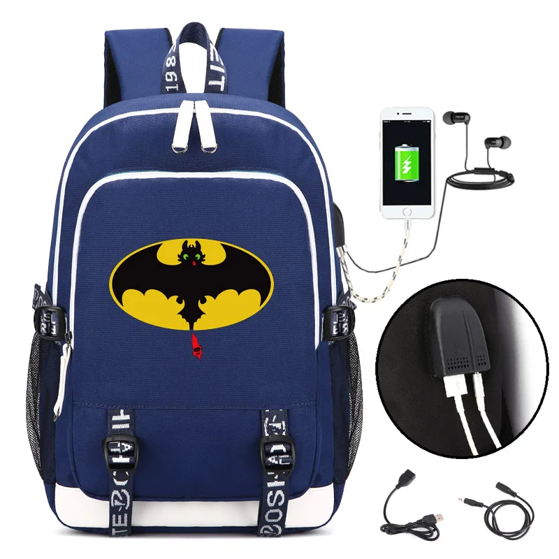style1 blue Как приручить рюкзак с принтом дракона с usb-портом для зарядки и блокировкой и интерфейсом для наушников для студентов колледжа - Цвет: style1 blue