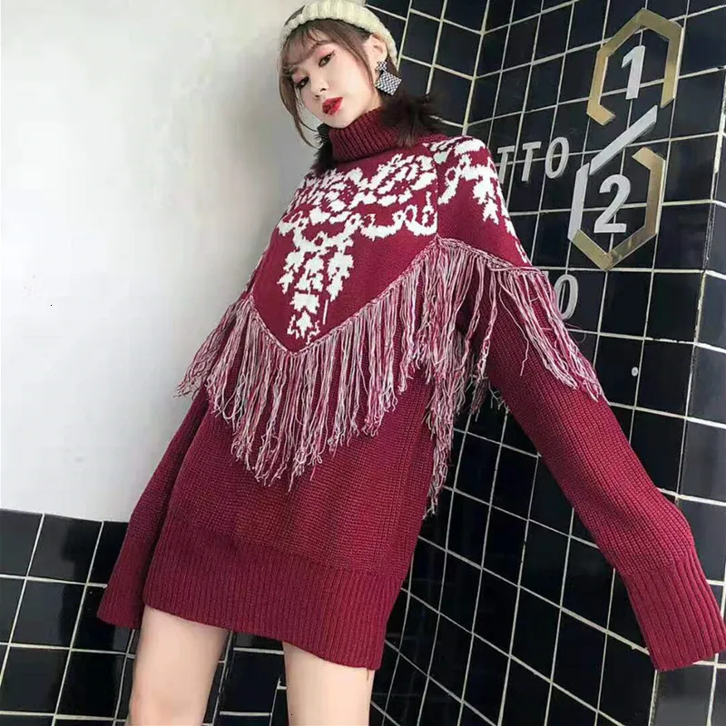 Wine red Зимний и осенний теплый пуловер со стоячим воротником вязаный свитер высокого качества с вышивкой Y399 - Цвет: Wine red
