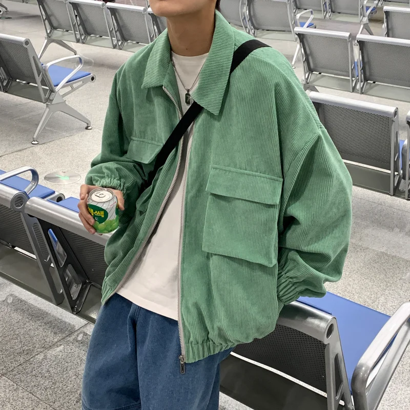 Green Gray Beige Corduroy Jacket Men 