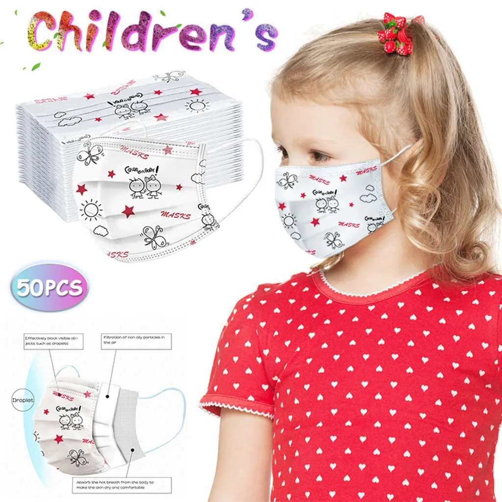 Mascarilla facial desechable para niños, máscara Industrial de 3 capas con sujeción para las orejas, transpirable, a prueba de polvo, 50 Uds.