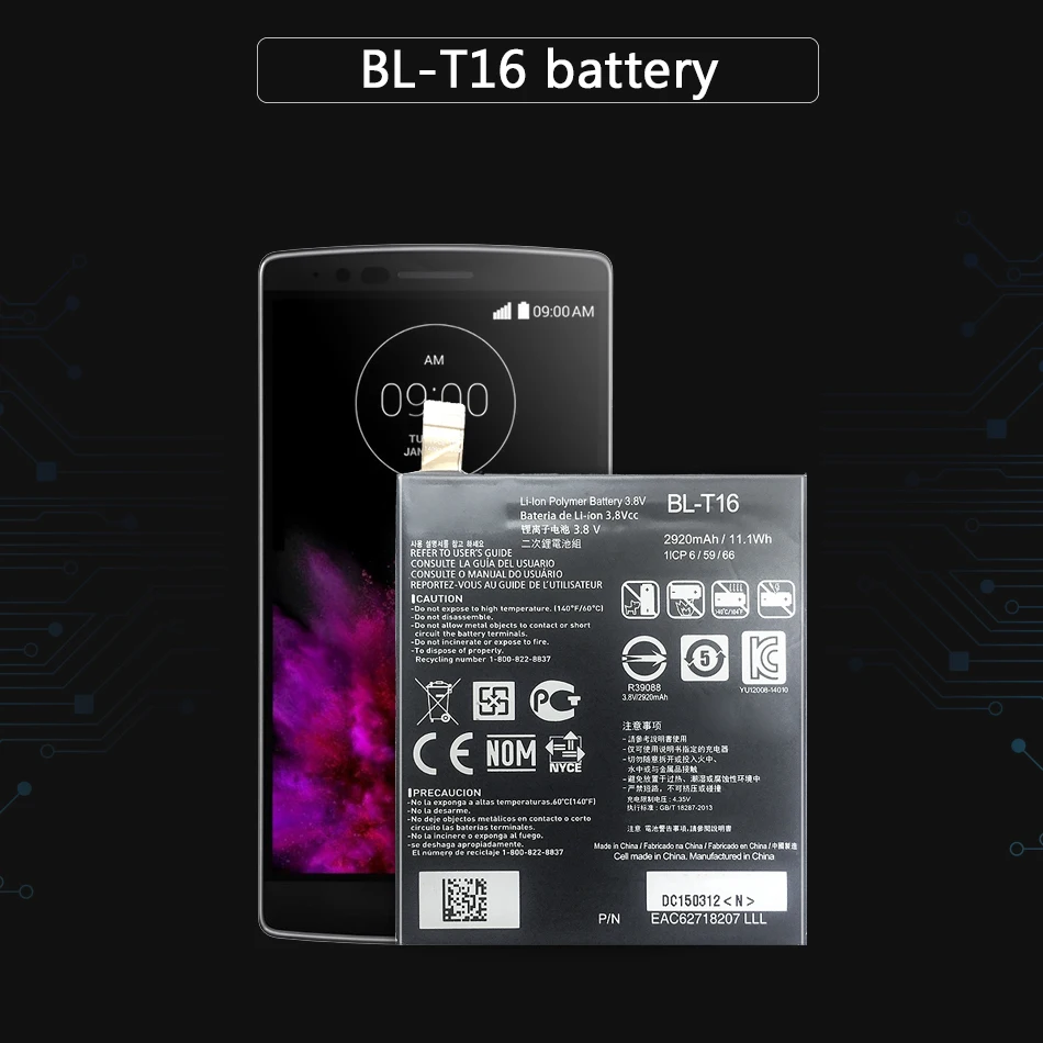 Настоящий объект протестирован BL-T16 3000 мАч мобильный аккумулятор для LG G Flex 2 Vu 4 Vu4 H950 H955 H959 BL T16