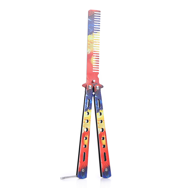 Comb Stainless Steel Practice Training Butterfly Knife Comb Beard Moustache Brushe Salon Hairdressing Styling Tool