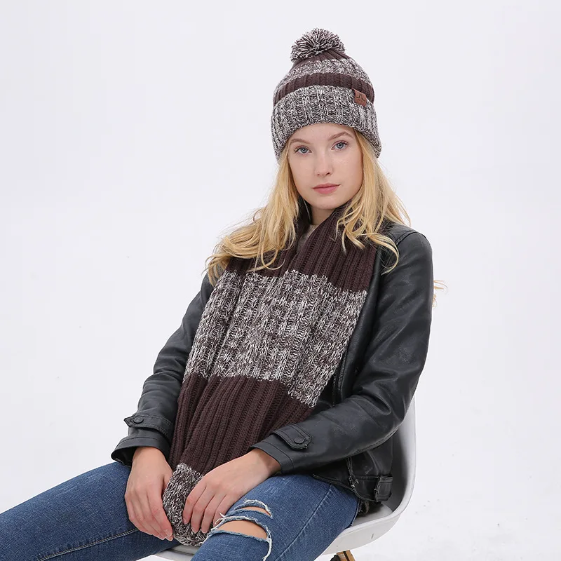 Зимние шапки для женщин Skullies Pompom Hat шарф 2 шт. шапочки для женщин Шапки женские HSW006
