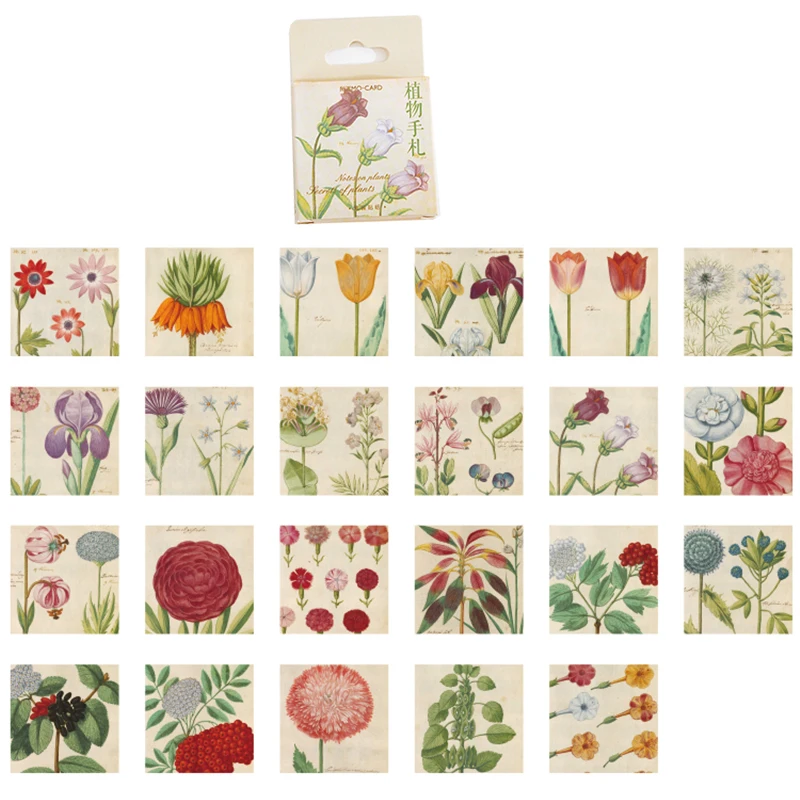 

46Pcs Plants Stickers Adhesive box Cute Stationery Decorative Flowers Leaves Skateboards Luggage paper 4cm