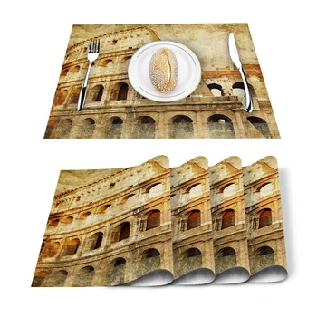 

Italian Roman Retro Style Ruins Placemat Washable Cotton Linen Table Cloth Pad Mat Rectangle Placemats Heat Resistant