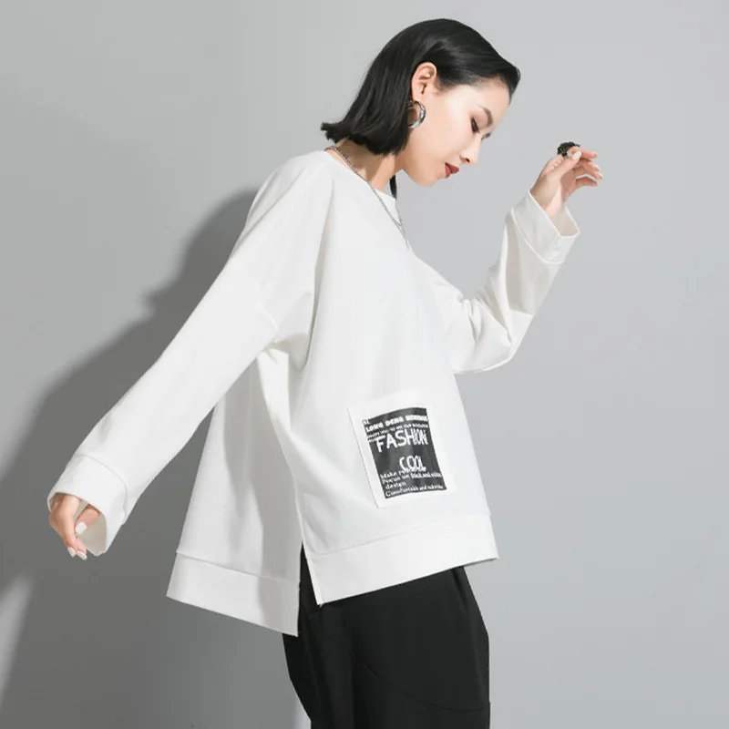 

Pullover For Female In Spring And Autumn 2020 Streetwear Loose T Shirt For Women Boyfrend Wind O Neck Tees Free Size