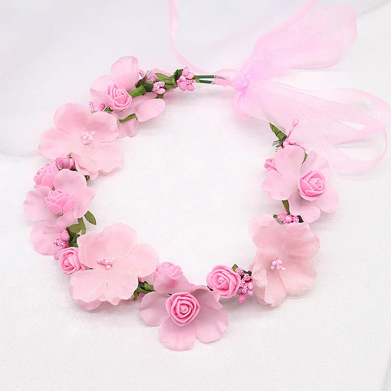 

Artificial Flower Wreath Bride Women Flower Crown Hairbands Wedding Hair Accessories Floral Riborn Headbands