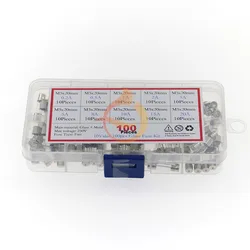 Fusibles en verre à soufflage rapide, Kit assorti, 5x20mm, 100 pièces, 0.2A 20A 