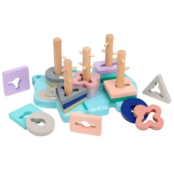 

Wooden Toy Five-Column Set Building Blocks Color Shape Cognitive Matching Five-Column Geometric Nesting Toy